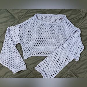 SHEIN Light Purple Kids Open-Knit crop Sweater